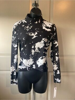 Black & White Abstract Mock Neck Crop Top